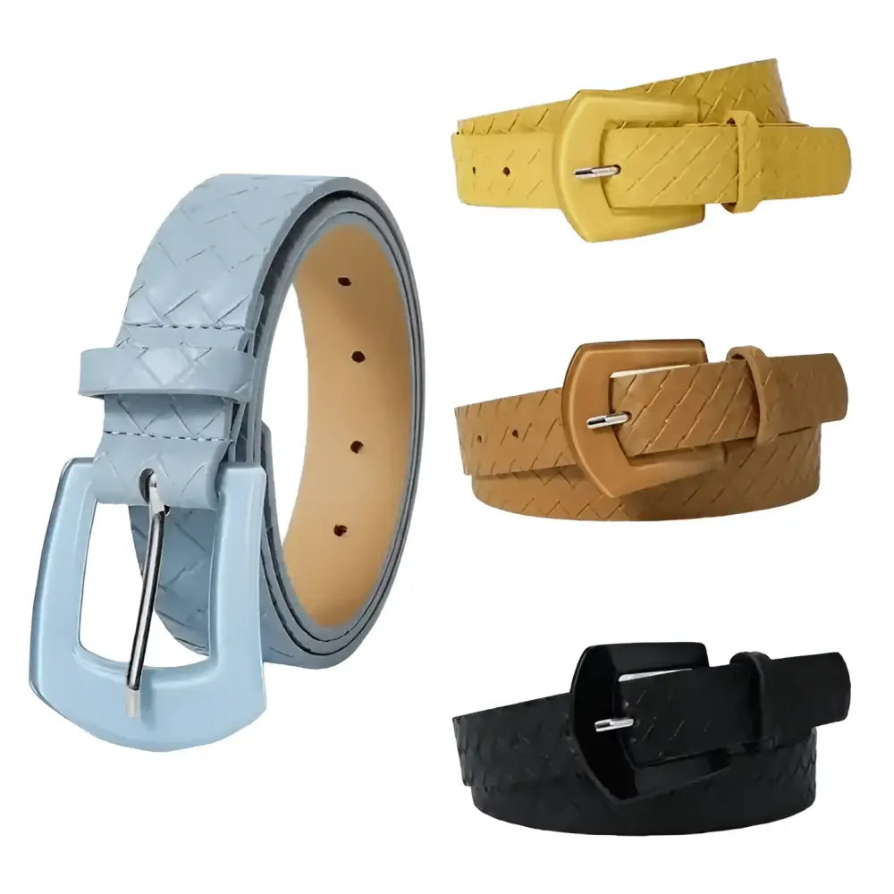 Faux leather textured belts with square buckles in pastel and light blue shades