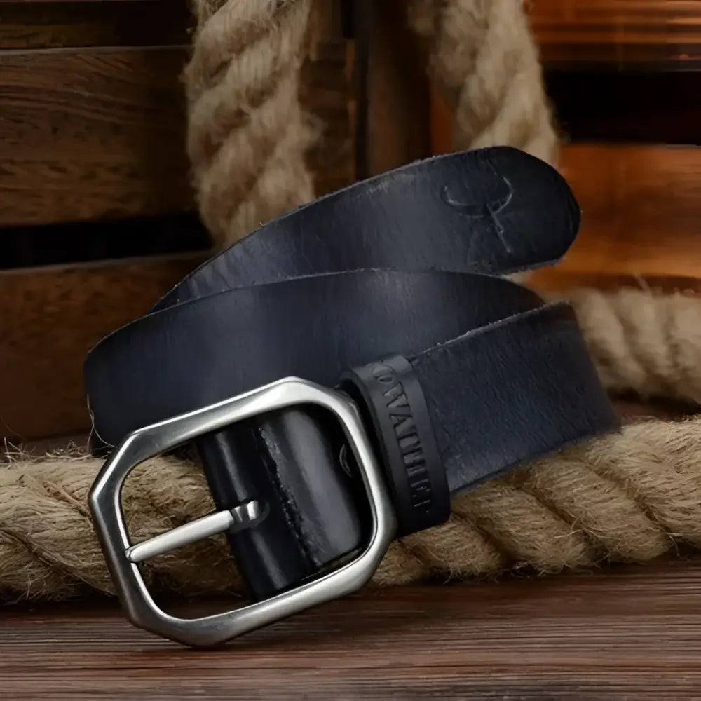 Genuine leather belt with silver buckle from Genuine Leather Belts in Brown and Black series