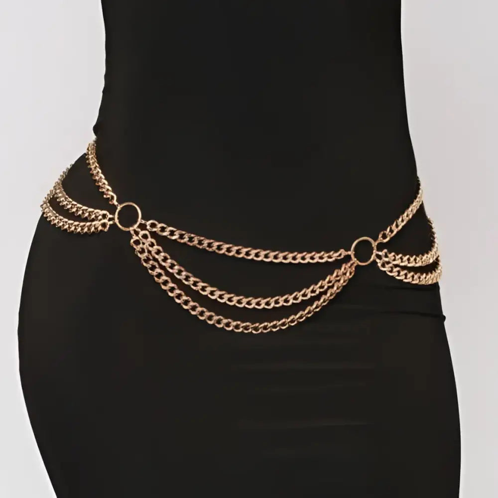 Gold chain belt for women’s fashion accessory showcasing a stylish women’s chain belt design