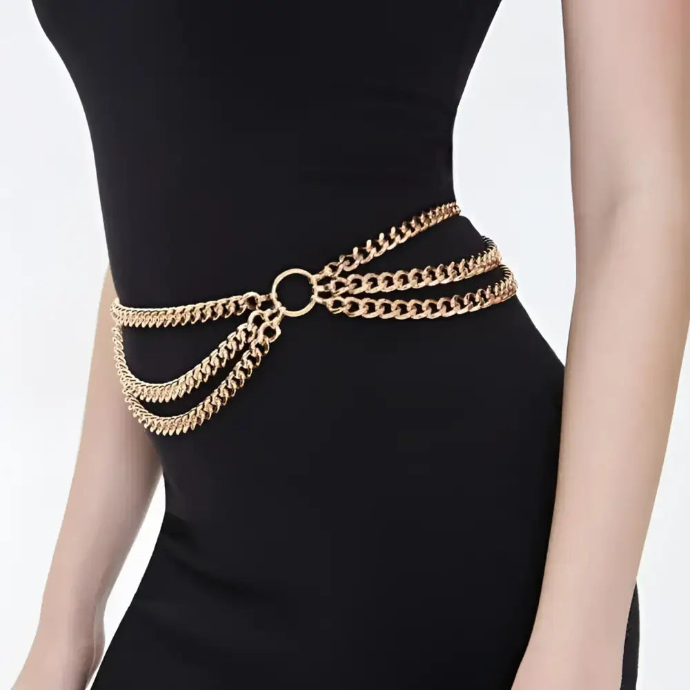 Gold chain belt for women’s fashion accessory showcasing a stylish women’s chain belt design
