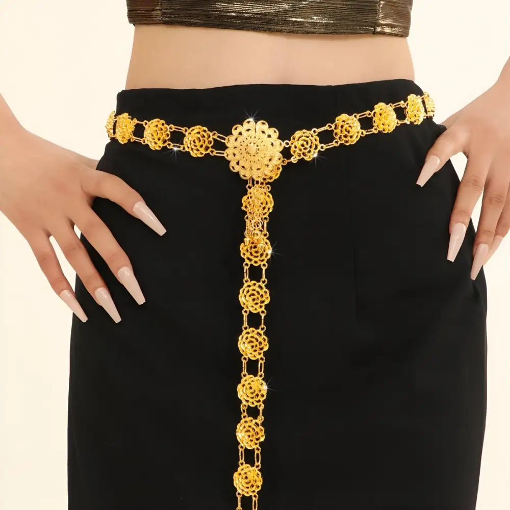 Gold floral waist chain adornment, perfect for traditional and festive occasions