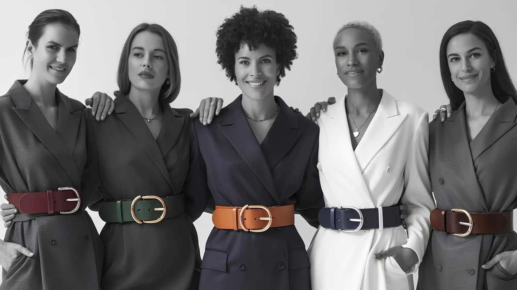 Group of women wearing colorful belts.