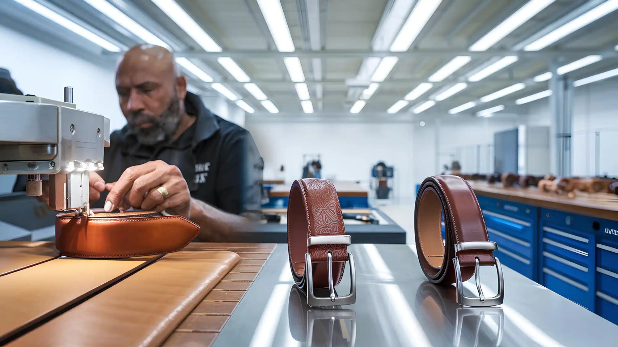 Handcrafted leather belts.