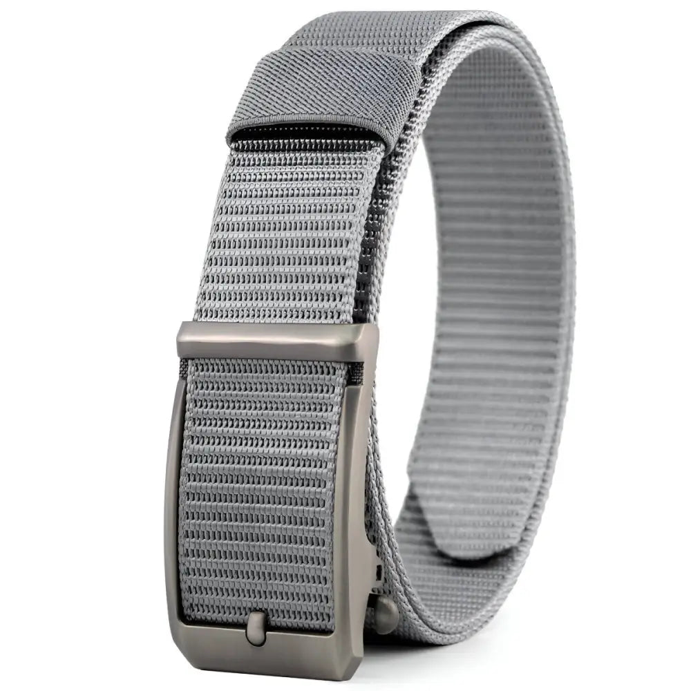 Gray woven belt with metal buckle from Khaki Nylon Fabric Belt product line