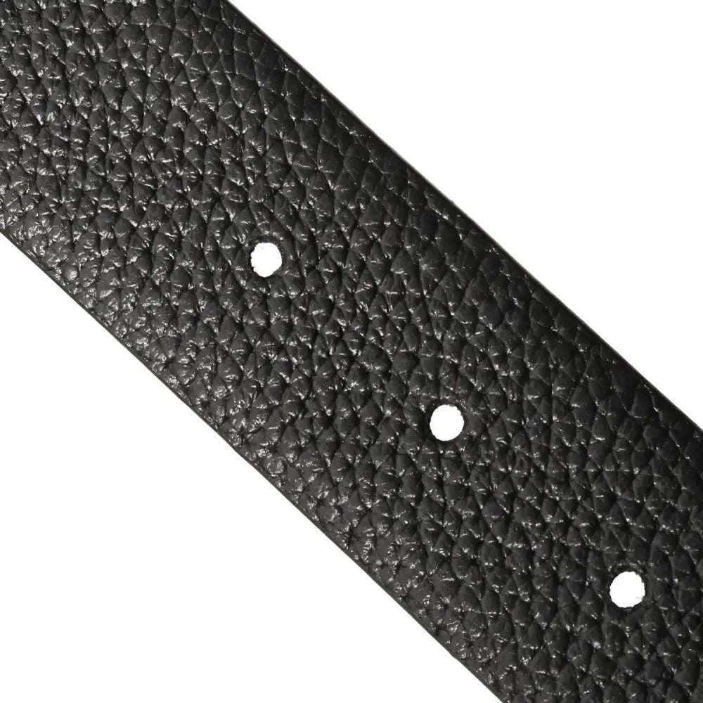 Black leather strap with holes and tang buckle for adjustable style and durability