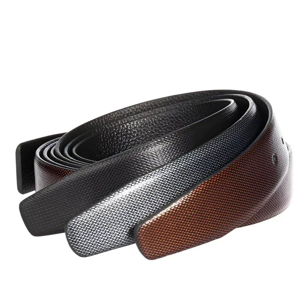 Three textured leather strap belts with tang buckle for stylish accessories