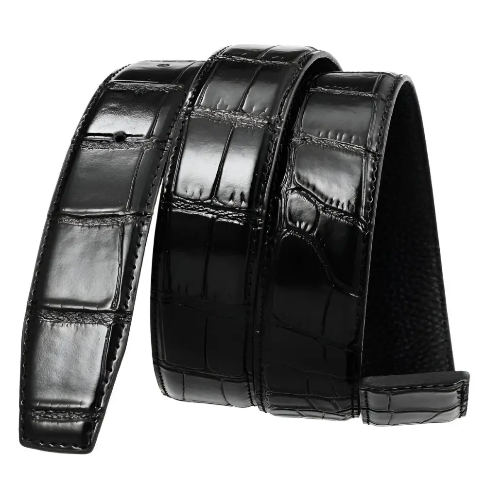 Black Crocodile-Patterned Colia Leather Belt with Leather Strap for elegant style