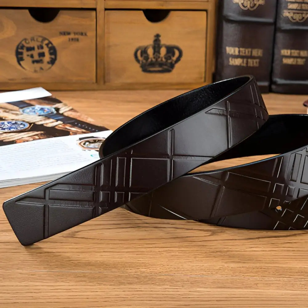 Brown patterned leather belt from Black Leather Belt with Patterned Texture collection
