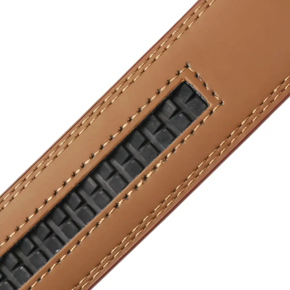 Alban Leather Belt with durable leather strap and black ratchet track in multiple colors