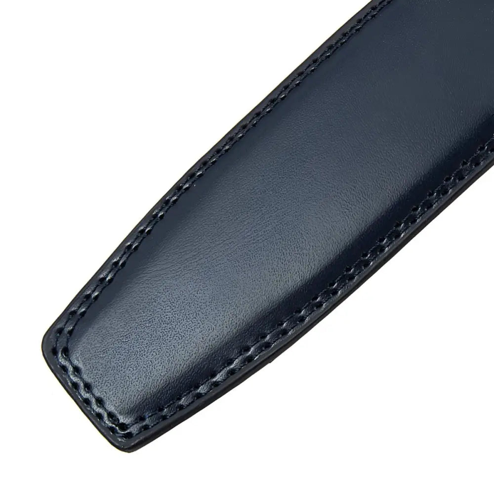 Dark blue leather belt end on Alban Leather Belt with durable leather strap
