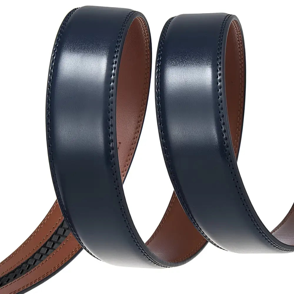 Alban Leather Belt with navy blue and brown leather strap for durable style