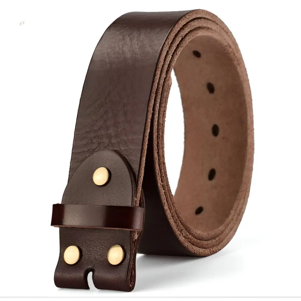 Full-grain leather belt without buckle featuring gold rivets for a classic look