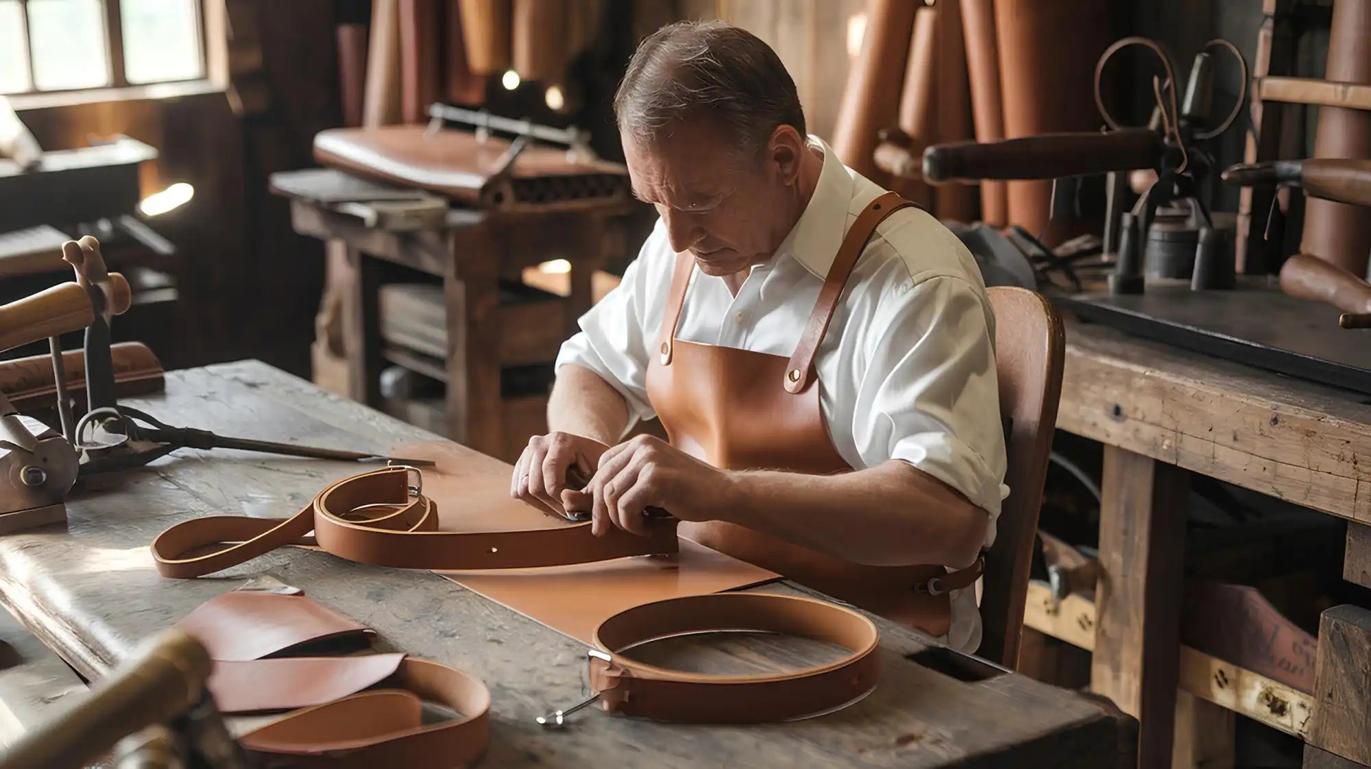 Leather craftsman at work.
