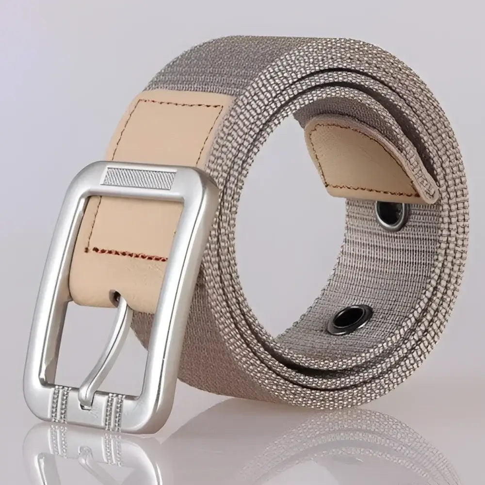 Gray canvas nylon biona belt with silver buckle for stylish accessories