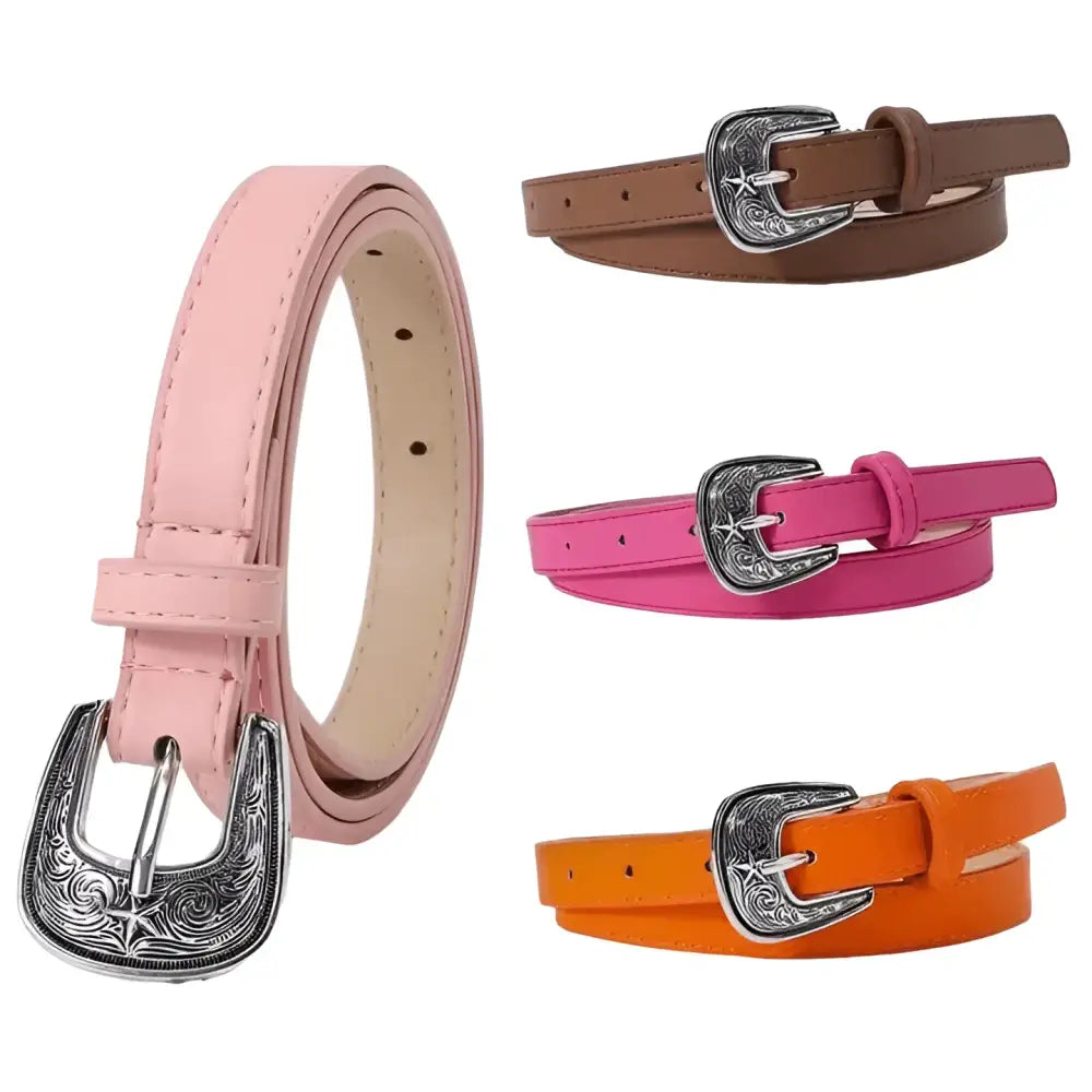 Colorful leather belts with decorative buckles from Ourahi Belt collection