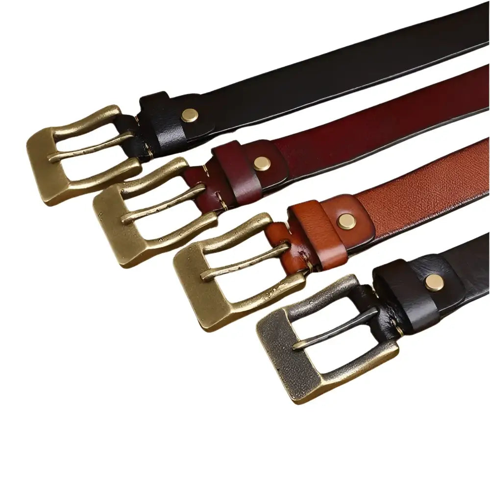 Four Ramthia Men’s Leather Belts with Brass and Aged Brass Buckles