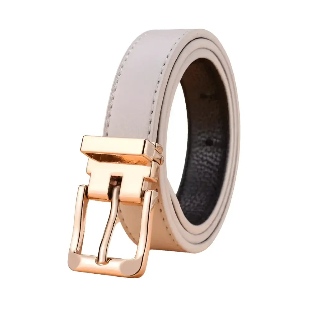 Beige leather children’s belt with gold buckle for kids product image