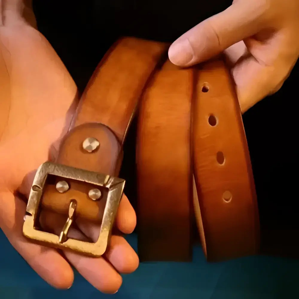 Shabaka Leather Belt with Brass Metal Buckle for Elegant Style and Durability