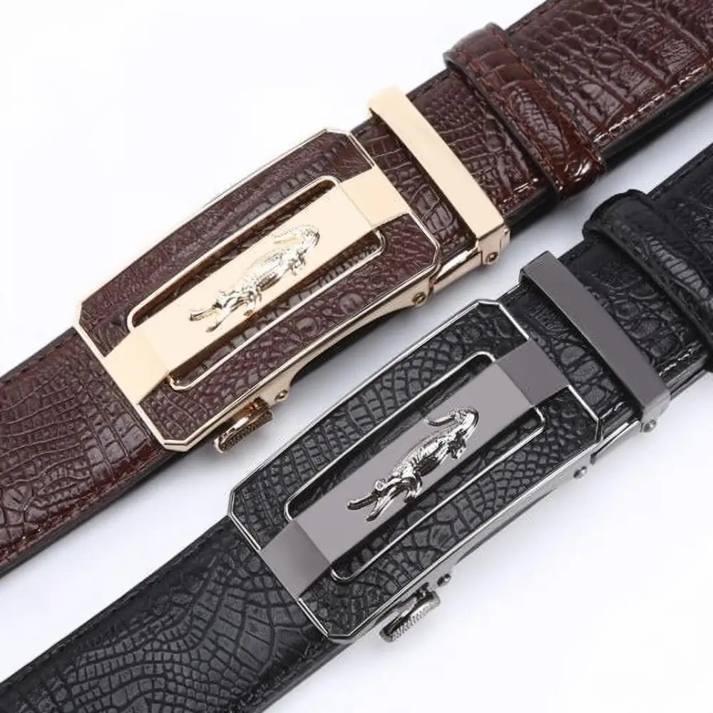 Tahir Belt with Crocodile Leather and Jaguar Buckle Designs featuring two leather belts