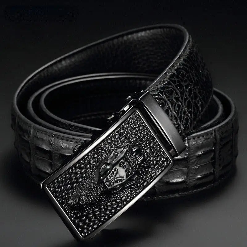Black crocodile-patterned suit belt with decorative buckle for Tengiz Crocodile Suit Belt collection