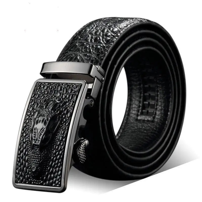 Black tengiz crocodile suit belt with decorative buckle and leather options