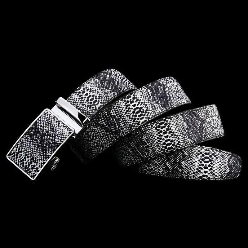 Snakeskin-patterned belt with silver buckle for stylish fashion accessories