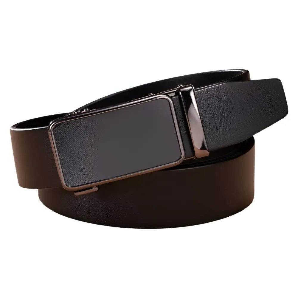Black Grain Leather Dress Belt with Mauro Automatic Buckle for elegant formal wear