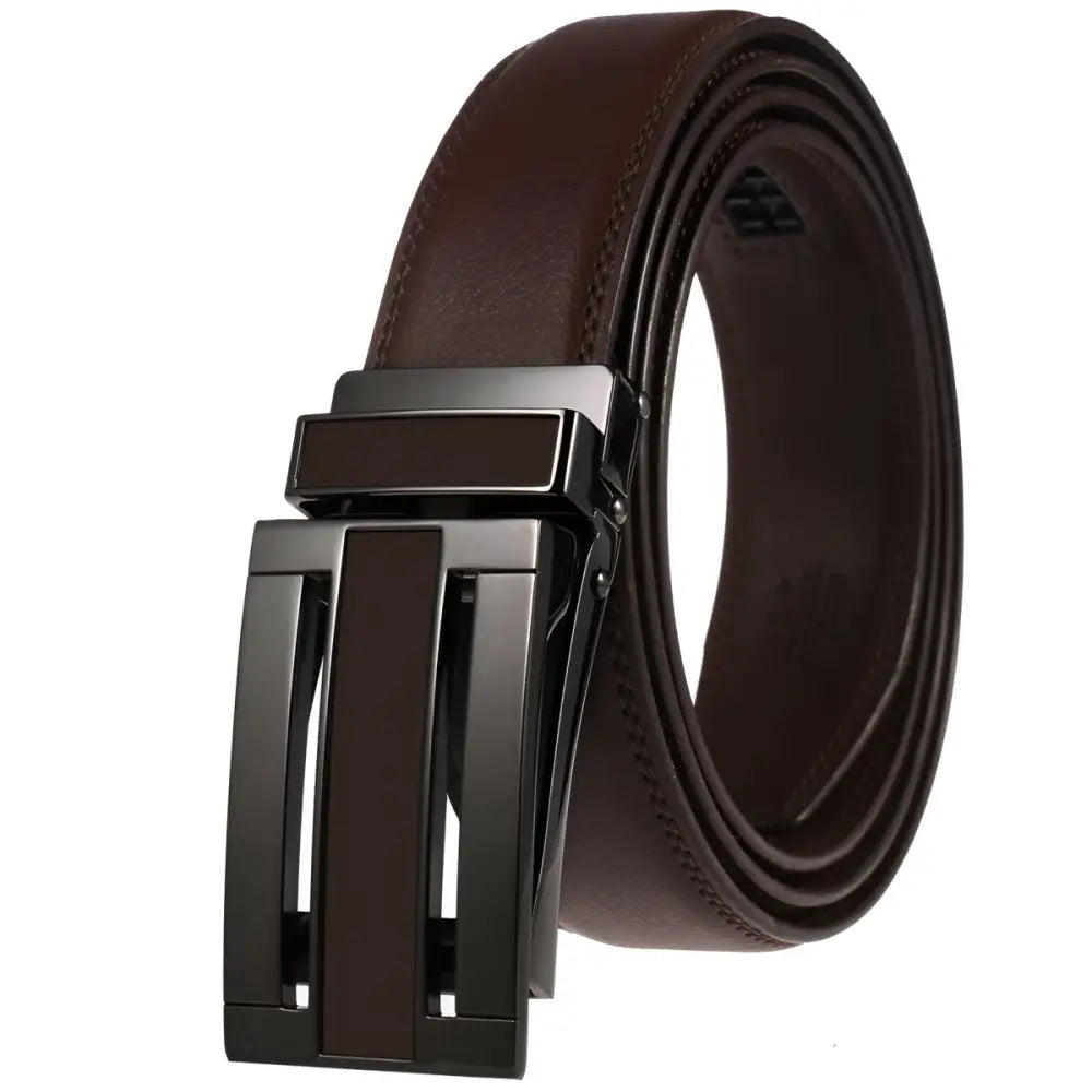 Brown leather belt with a dark metal buckle from Leather Belts with Black or Metal Buckles collection