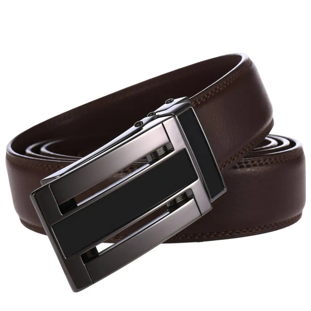 Brown leather belt with a metal buckle from Leather Belts with Black or Metal Buckles collection