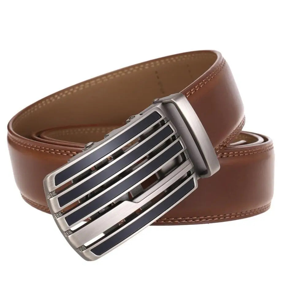 Aranthur men’s leather belt featuring silver and black buckle crafted from premium materials