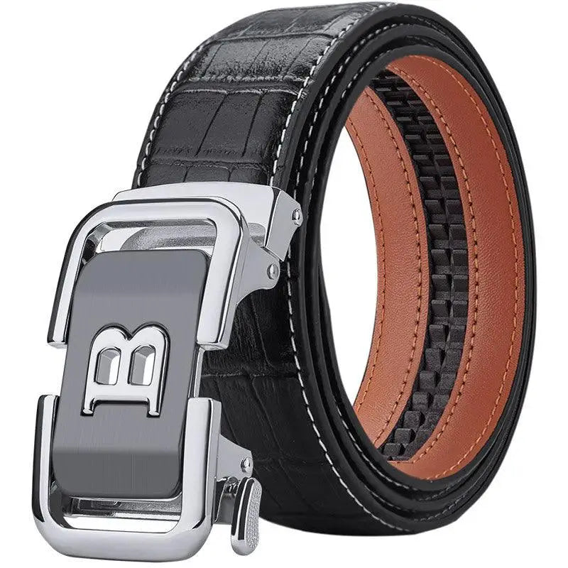 Black leather Balz Men’s Dress Belt with Silver Buckle for Men’s Dress Attire
