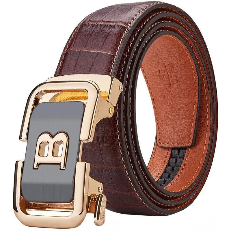 Brown leather belt with gold buckle for Balz Men’s Dress Leather Belt collection