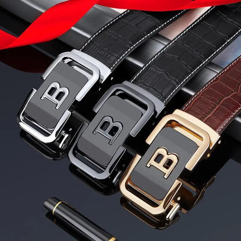 Three leather belts with B buckle from Balz Men’s Dress Belt collection