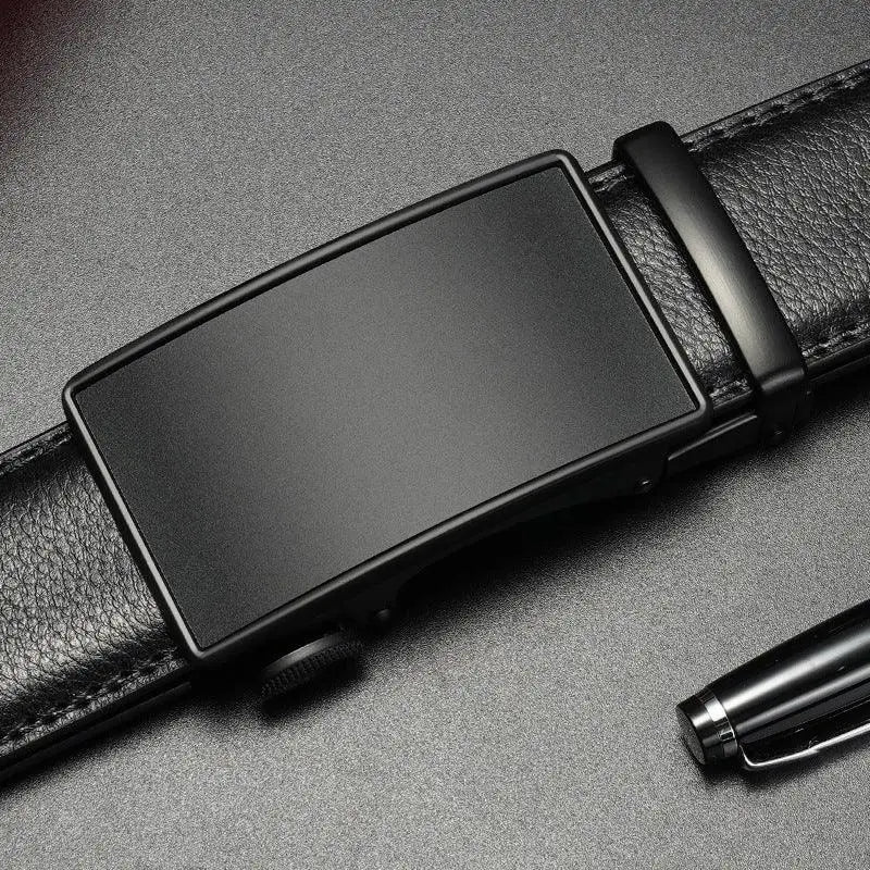 Birgir belt black leather suit belt with rectangular buckle and white color options
