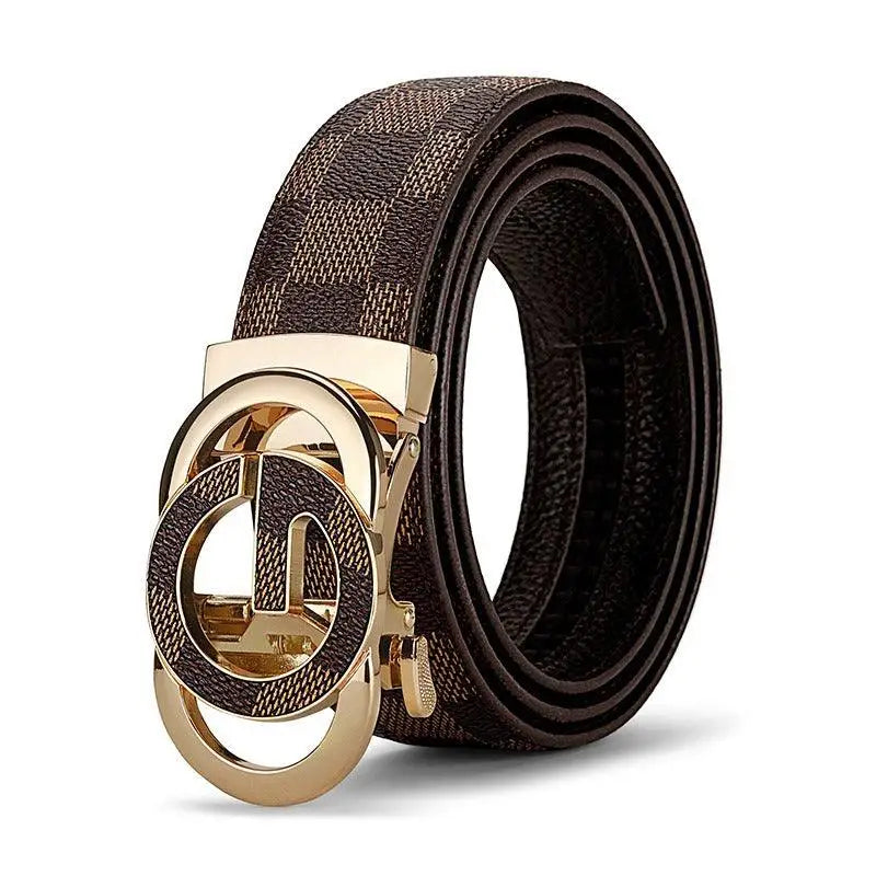 Brown checkered Gioele Men’s Belt with gold buckle for stylish men’s belt collection
