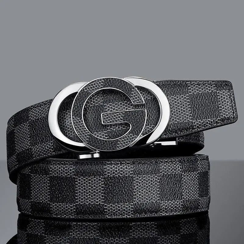 Black checkered leather gioele men’s belt with silver G buckle for men’s accessories