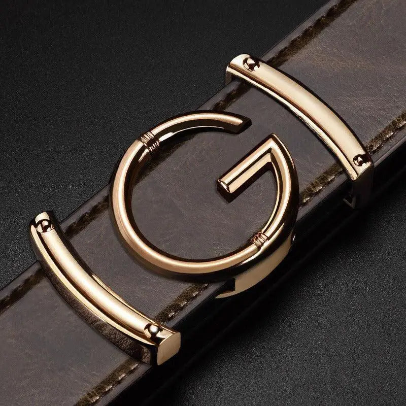 Giuseppe Model brown leather belt with gold G buckle for formal wear