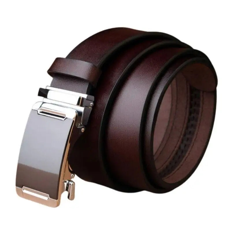 Brown leather belt with silver buckle for a classic style leather belt accessory