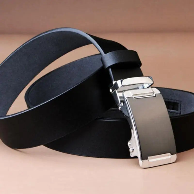 Black leather belt with silver buckle for a classic style product image
