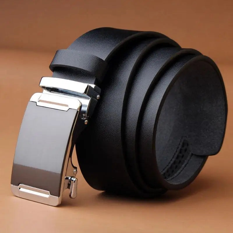 Black leather belt with silver buckle for a classic style product image