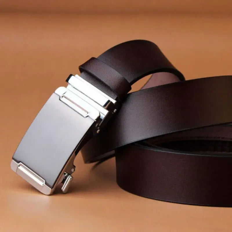 Brown leather belt with silver buckle for a classic style and timeless appeal