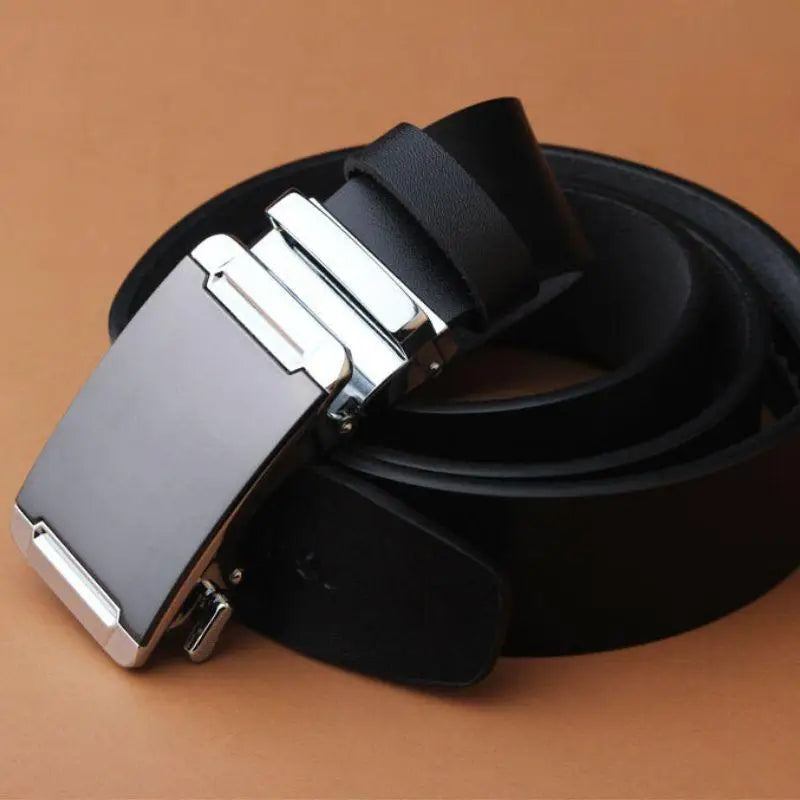 Black leather belt with silver buckle for classic style fashion and accessories