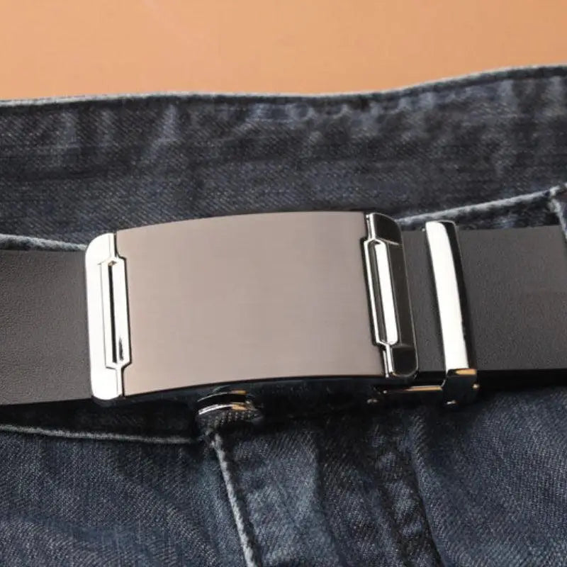 Black leather belt with silver buckle for a classic style elegant leather belt option