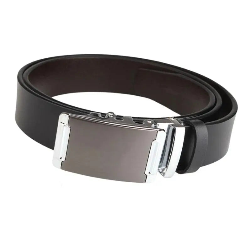 High-quality black leather belt with silver buckle for a classic style accessory