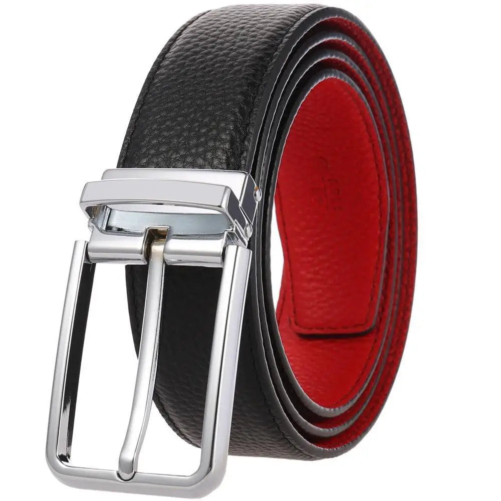 Black and red reversible leather Sabah belt with silver buckle suitable for formal wear