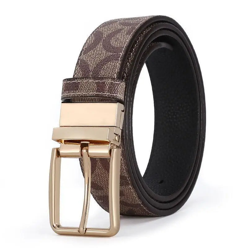 Brown patterned suit belt en cuir pour homme with gold buckle for a refined look