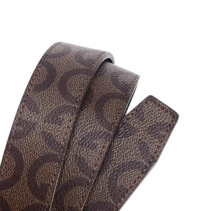 Brown patterned leather suit belt with gold buckle in cuir pour homme
