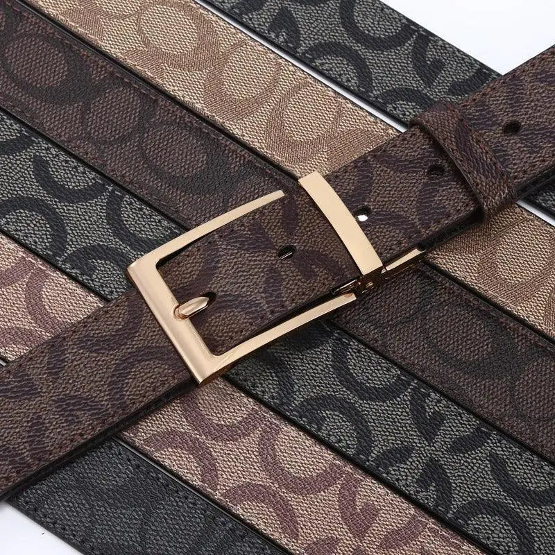 Patterned leather suit belt en cuir pour homme with gold buckle for Eton and Howard
