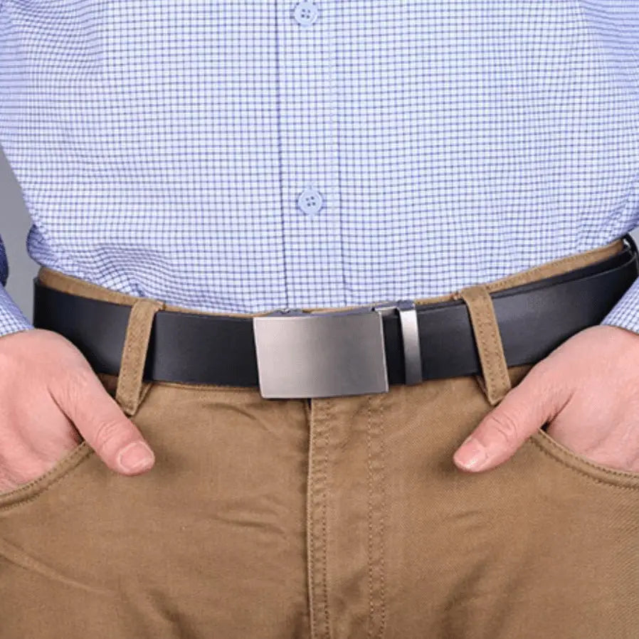 Zendek Leather Belt with Metal Buckle for Men, high-quality black leather belt