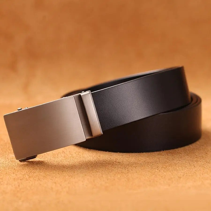 Zendek Leather Belt with Metal Buckle for Men showcasing black leather belt with silver buckle